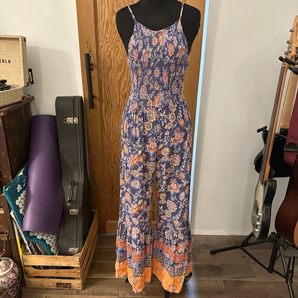 Angie Blue and Orange Floral Jumpsuit